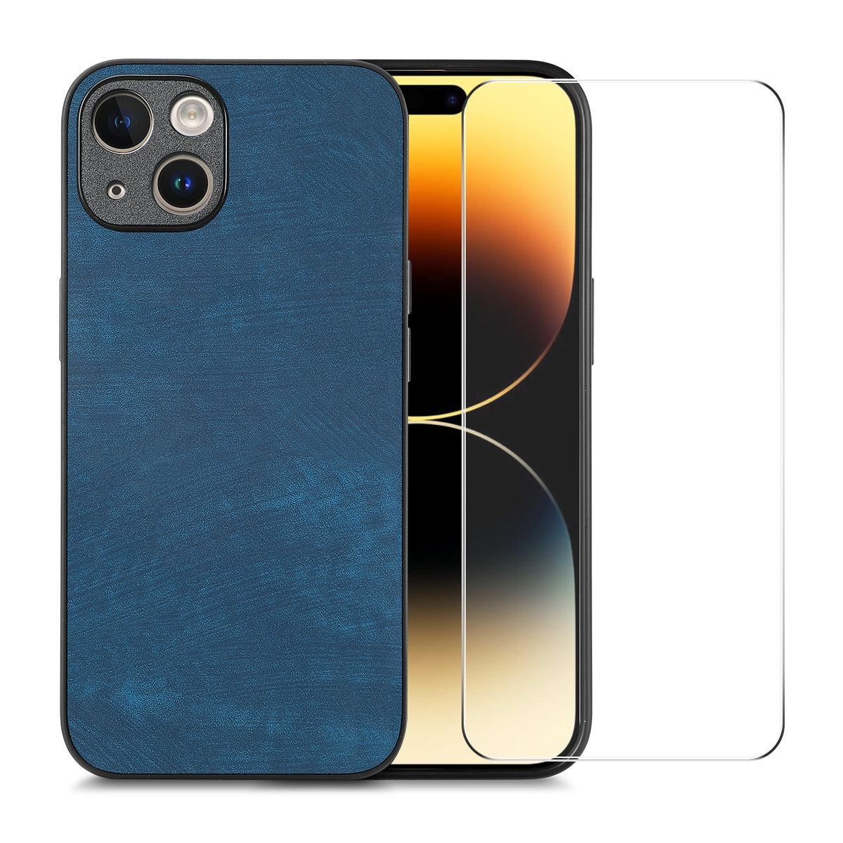 ELECTROPRIME For iPhone 15 ENKAY Retro Leather Skin PC Phone Case with High Aluminum-silicon Glass Film(Blue)
