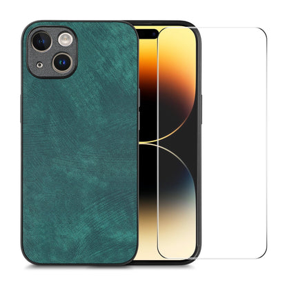 ELECTROPRIME For iPhone 15 ENKAY Retro Leather Skin PC Phone Case with High Aluminum-silicon Glass Film(Green)