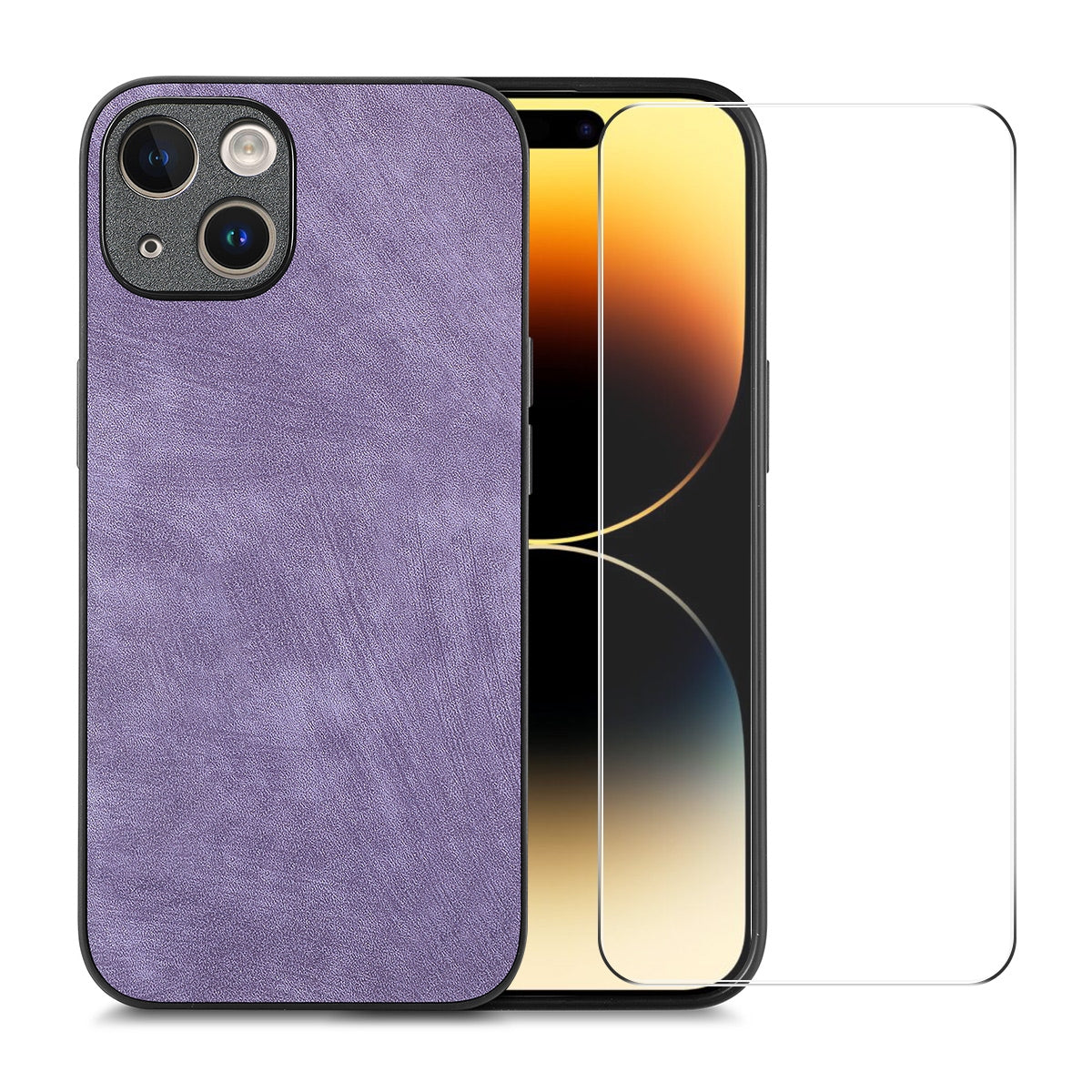 ELECTROPRIME For iPhone 15 ENKAY Retro Leather Skin PC Phone Case with High Aluminum-silicon Glass Film(Purple)