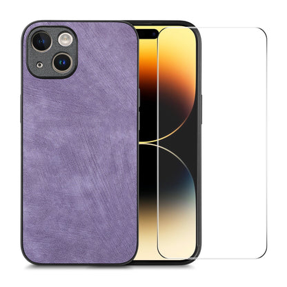 ELECTROPRIME For iPhone 15 ENKAY Retro Leather Skin PC Phone Case with High Aluminum-silicon Glass Film(Purple)