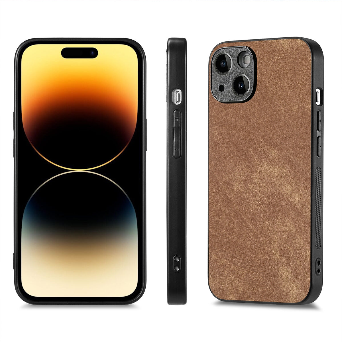 ELECTROPRIME For iPhone 15 ENKAY Retro Leather Skin PC Phone Case with High Aluminum-silicon Glass Film(Brown)