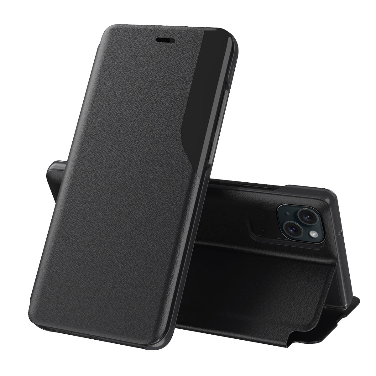 ELECTROPRIME For iPhone 15 Side Display Flip Leather Phone Case(Black)