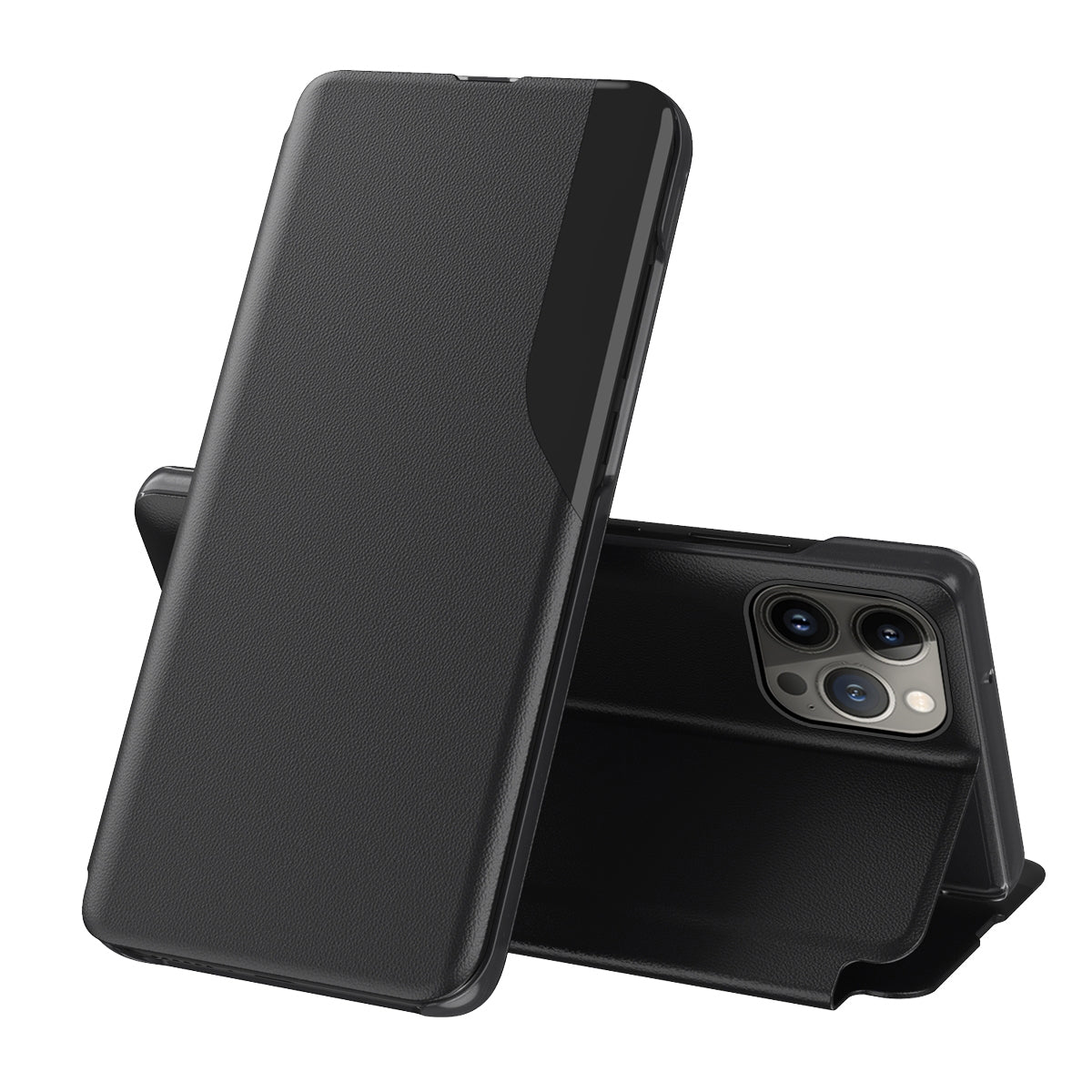 ELECTROPRIME For iPhone 15 Plus Side Display Flip Leather Phone Case(Black)