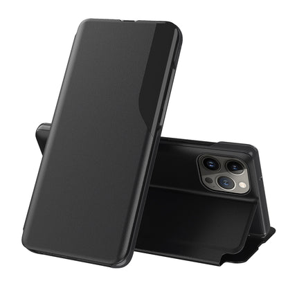 ELECTROPRIME For iPhone 15 Plus Side Display Flip Leather Phone Case(Black)