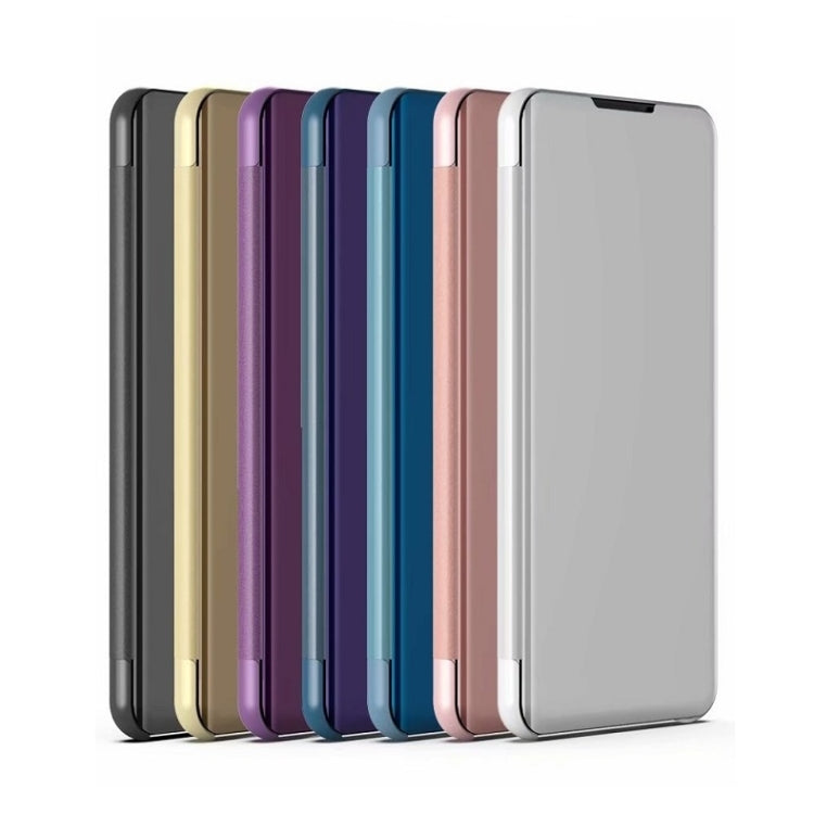 ELECTROPRIME For iPhone 15 Plus Plated Mirror Horizontal Flip Leather Phone Case with Holder(Blue)