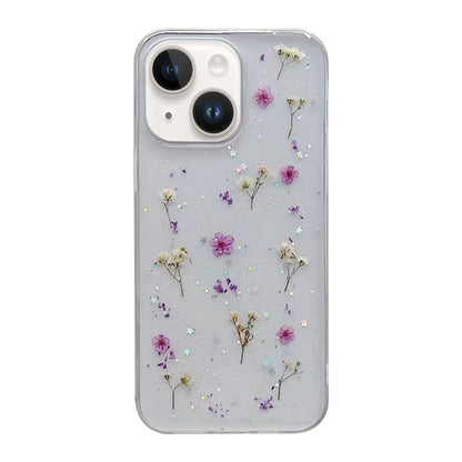ELECTROPRIME For iPhone 15 Gypsophila Flowers Pattern TPU Protective Phone Case(Purple)
