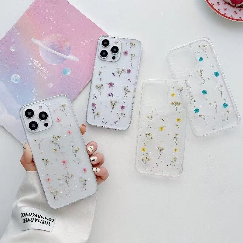 ELECTROPRIME For iPhone 15 Plus Gypsophila Flowers Pattern TPU Protective Phone Case(Green)