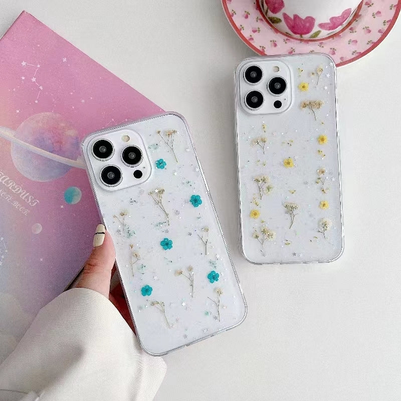 ELECTROPRIME For iPhone 15 Plus Gypsophila Flowers Pattern TPU Protective Phone Case(Green)