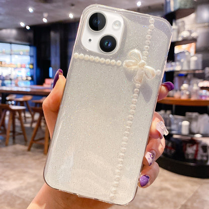 ELECTROPRIME For iPhone 15 Pearl Bow Glitter Epoxy TPU Phone Case(Cross Knots)