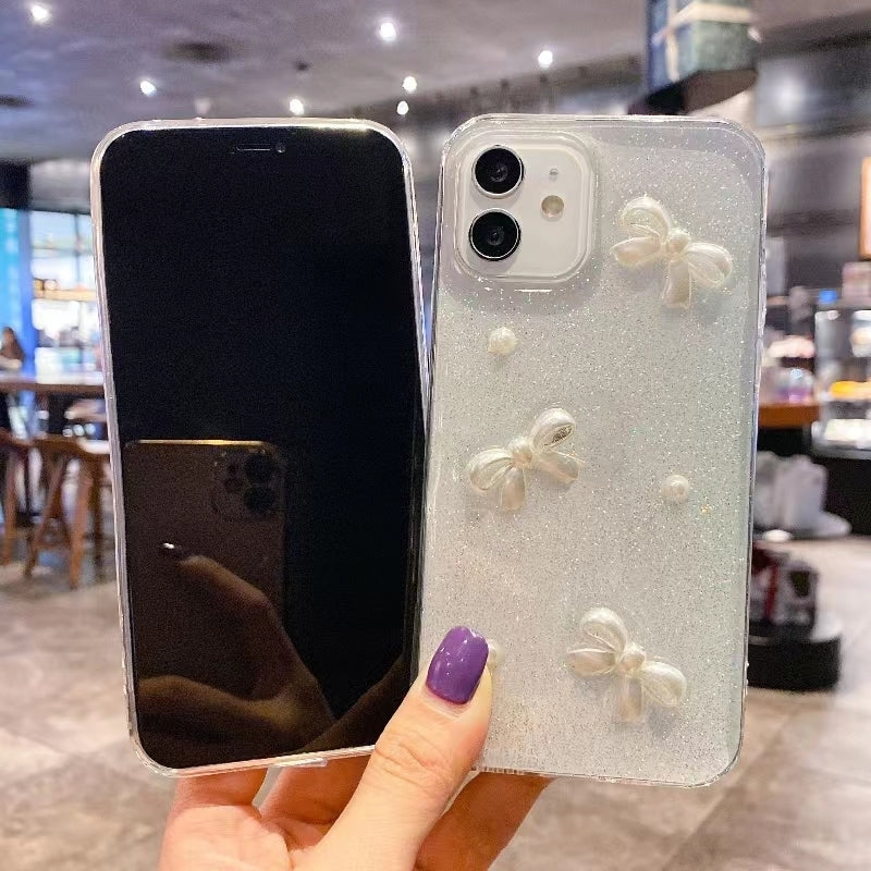 ELECTROPRIME For iPhone 15 Pearl Bow Glitter Epoxy TPU Phone Case(Cross Knots)