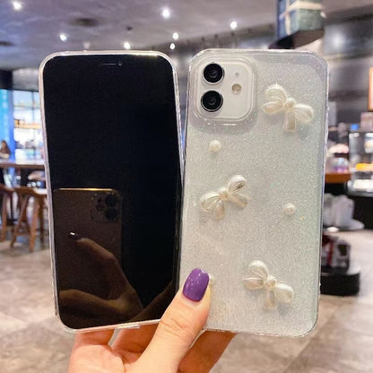 ELECTROPRIME For iPhone 15 Pearl Bow Glitter Epoxy TPU Phone Case(Cross Knots)