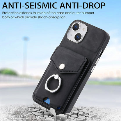 ELECTROPRIME For  iPhone 15 Electroplating Skin-feel Leather Ring Card Wallet Phone Case(Black)