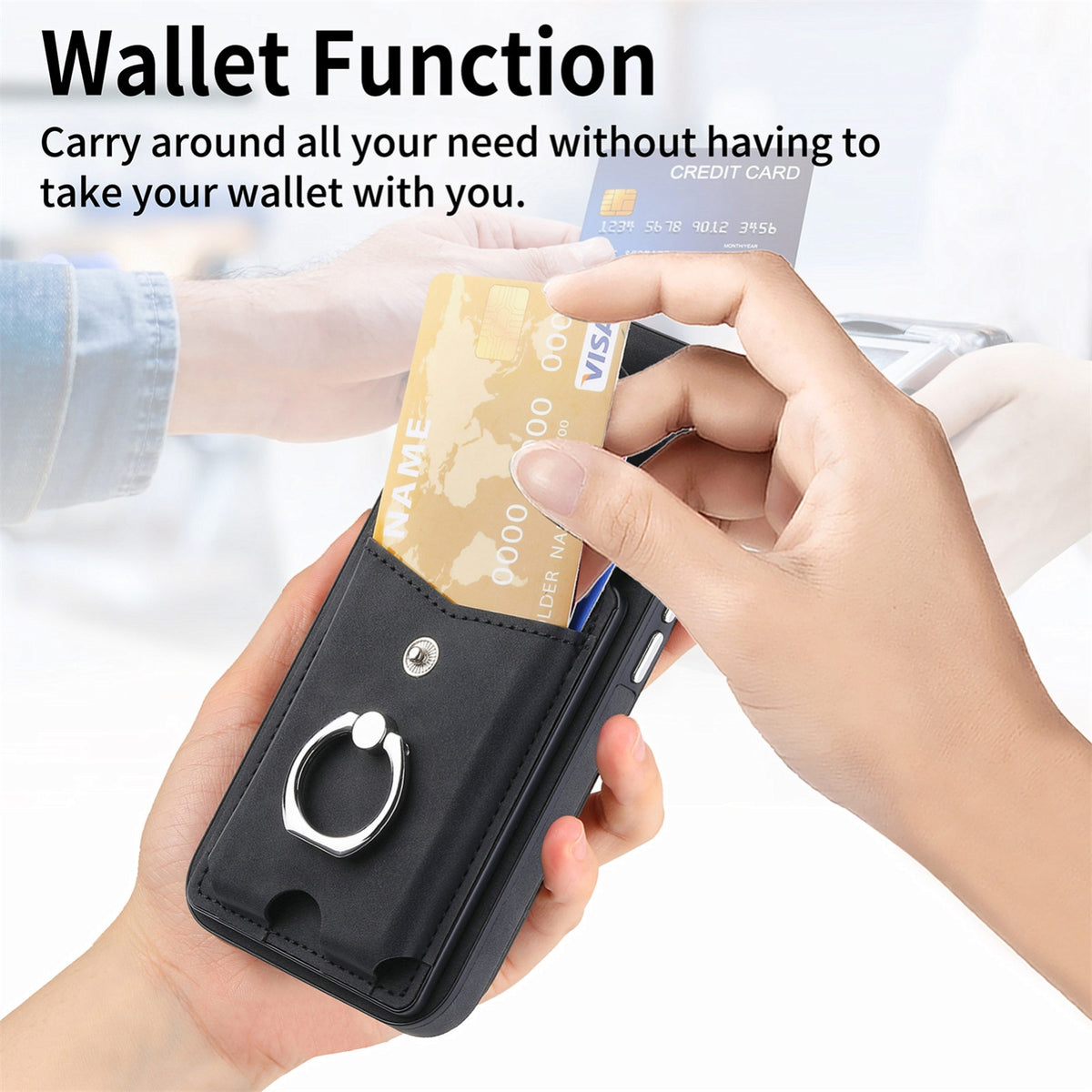 ELECTROPRIME For  iPhone 15 Electroplating Skin-feel Leather Ring Card Wallet Phone Case(Black)