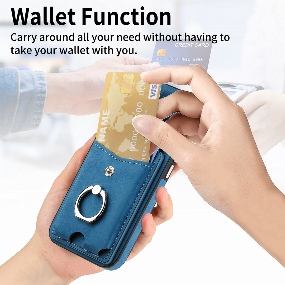 ELECTROPRIME For  iPhone 15 Electroplating Skin-feel Leather Ring Card Wallet Phone Case(Blue)