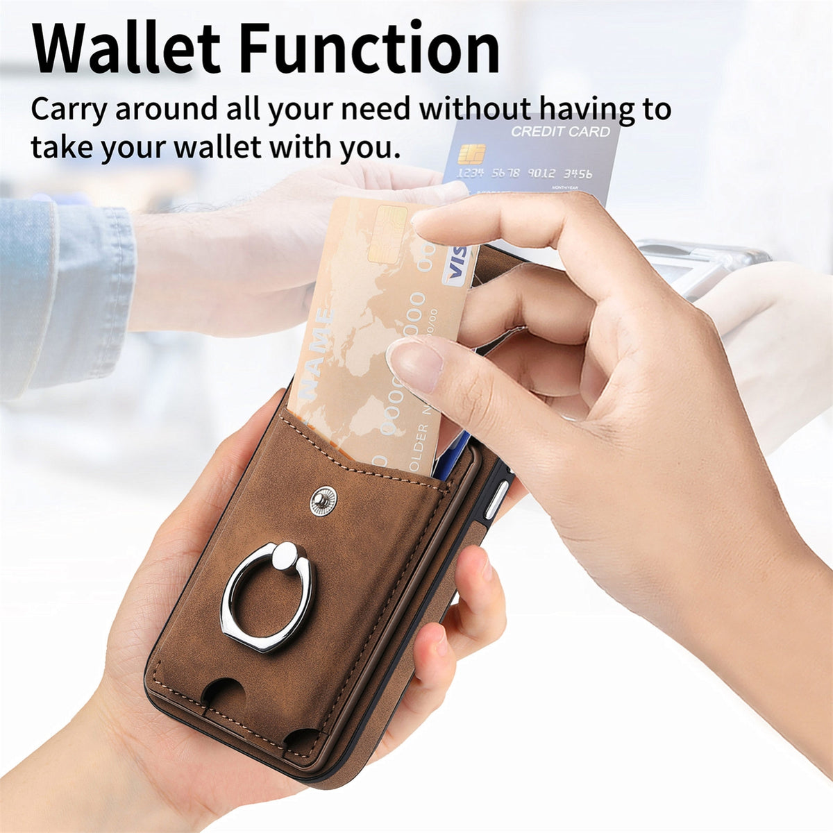 ELECTROPRIME For  iPhone 15 Electroplating Skin-feel Leather Ring Card Wallet Phone Case(Brown)