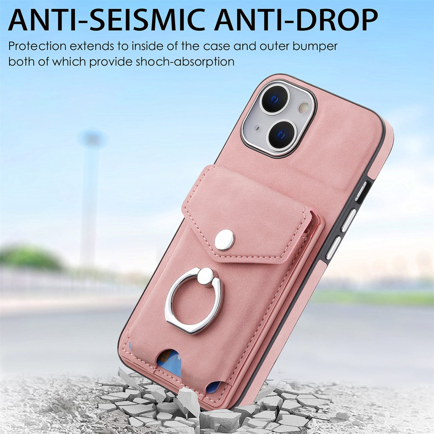 ELECTROPRIME For  iPhone 15 Electroplating Skin-feel Leather Ring Card Wallet Phone Case(Pink)