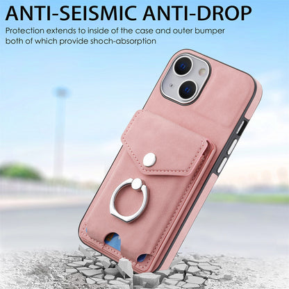 ELECTROPRIME For  iPhone 15 Electroplating Skin-feel Leather Ring Card Wallet Phone Case(Pink)