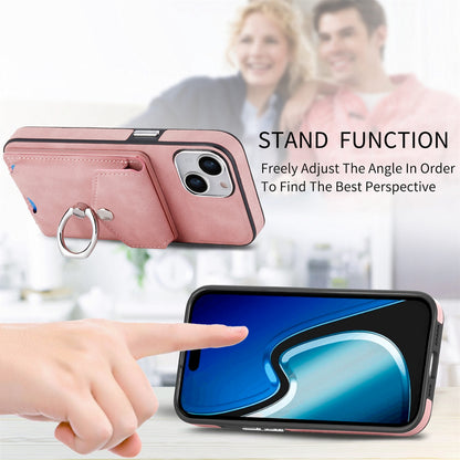ELECTROPRIME For  iPhone 15 Electroplating Skin-feel Leather Ring Card Wallet Phone Case(Pink)