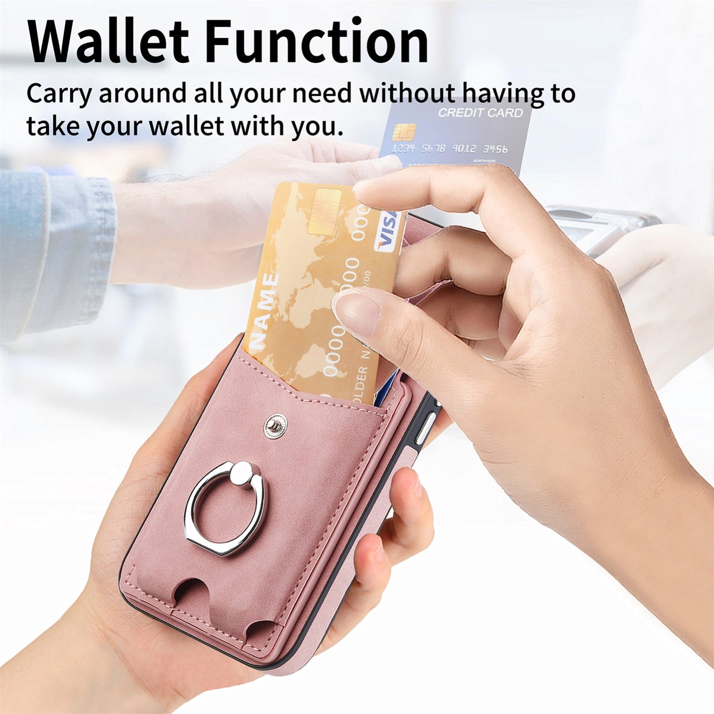 ELECTROPRIME For  iPhone 15 Electroplating Skin-feel Leather Ring Card Wallet Phone Case(Pink)