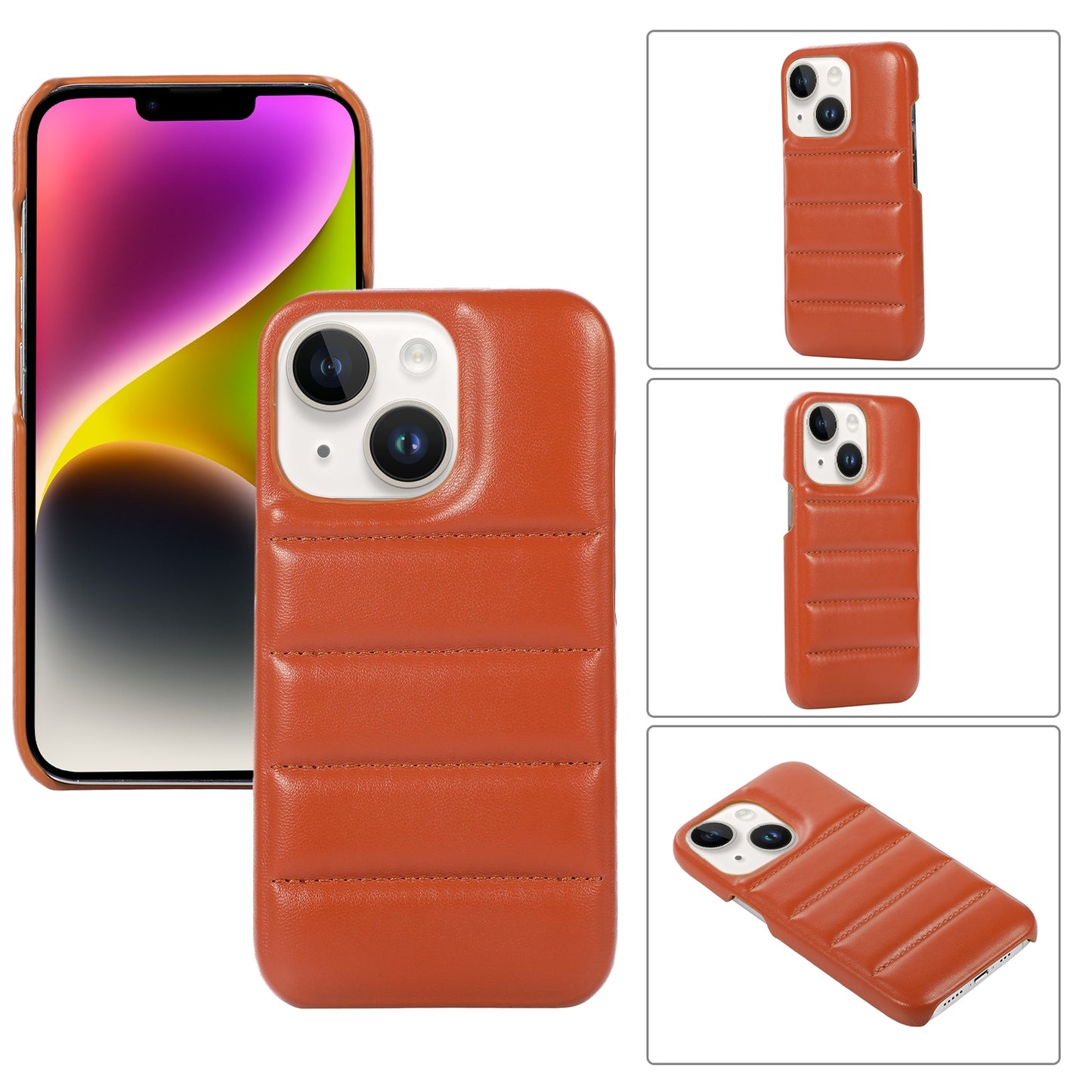 ELECTROPRIME For iPhone 15 Down Jacket Airbag Shockproof Phone Case(Brown)