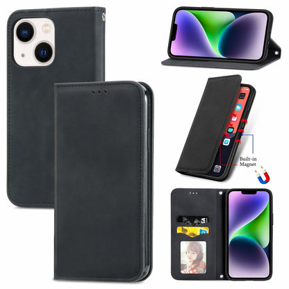 ELECTROPRIME For  iPhone 15 Plus Retro Skin Feel Magnetic Flip Leather Phone Case(Black)