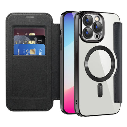 ELECTROPRIME For iPhone 15 Plus Shield MagSafe RFID Anti-theft Leather Phone Case(Purple)