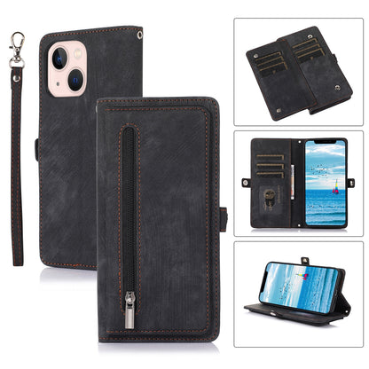 ELECTROPRIME For iPhone 15 Zipper Card Slot Buckle Wallet Leather Phone Case(Black)