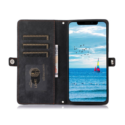 ELECTROPRIME For iPhone 15 Zipper Card Slot Buckle Wallet Leather Phone Case(Black)
