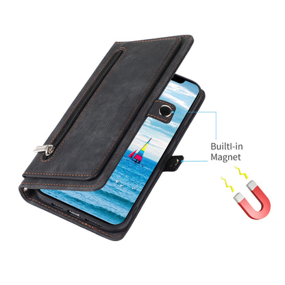 ELECTROPRIME For iPhone 15 Zipper Card Slot Buckle Wallet Leather Phone Case(Black)