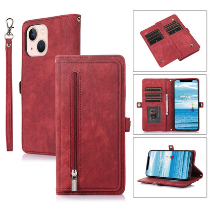 ELECTROPRIME For iPhone 15 Zipper Card Slot Buckle Wallet Leather Phone Case(Red)