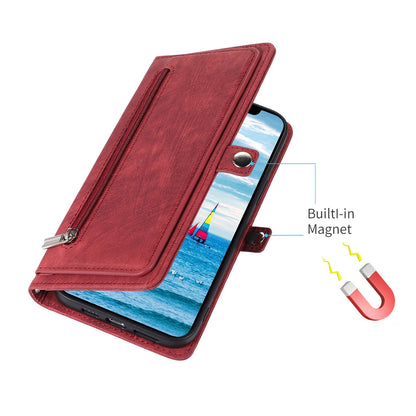 ELECTROPRIME For iPhone 15 Zipper Card Slot Buckle Wallet Leather Phone Case(Red)