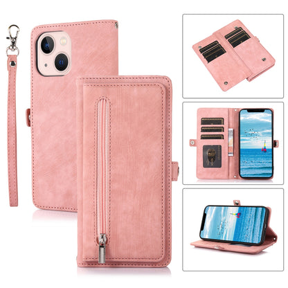 ELECTROPRIME For iPhone 15 Zipper Card Slot Buckle Wallet Leather Phone Case(Pink)
