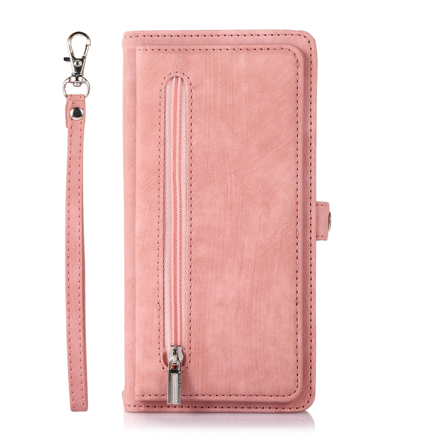 ELECTROPRIME For iPhone 15 Zipper Card Slot Buckle Wallet Leather Phone Case(Pink)