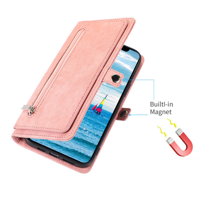 ELECTROPRIME For iPhone 15 Zipper Card Slot Buckle Wallet Leather Phone Case(Pink)