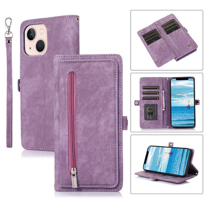 ELECTROPRIME For iPhone 15 Zipper Card Slot Buckle Wallet Leather Phone Case(Purple)