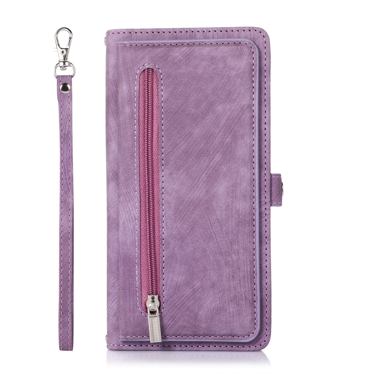 ELECTROPRIME For iPhone 15 Zipper Card Slot Buckle Wallet Leather Phone Case(Purple)
