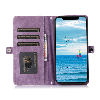 ELECTROPRIME For iPhone 15 Zipper Card Slot Buckle Wallet Leather Phone Case(Purple)