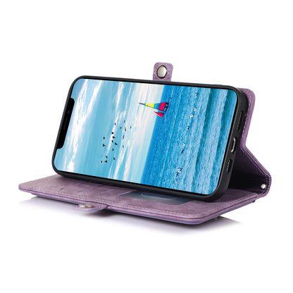 ELECTROPRIME For iPhone 15 Zipper Card Slot Buckle Wallet Leather Phone Case(Purple)