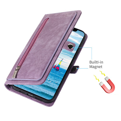 ELECTROPRIME For iPhone 15 Zipper Card Slot Buckle Wallet Leather Phone Case(Purple)