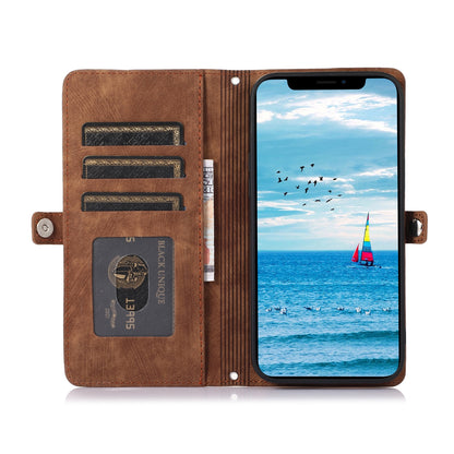 ELECTROPRIME For iPhone 15 Zipper Card Slot Buckle Wallet Leather Phone Case(Brown)