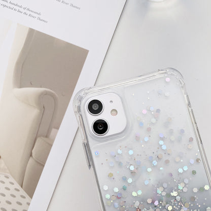 ELECTROPRIME For iPhone 15 Plus Gradient Glitter Epoxy TPU Thickened Acrylic Phone Case with Round Neck Lanyard(Purple)