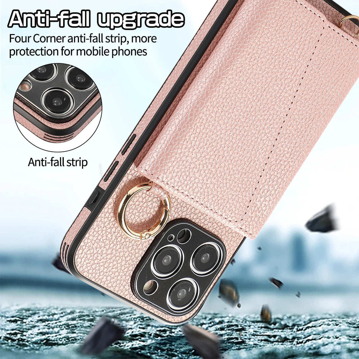 ELECTROPRIME For iPhone 15 Plus Crossbody Ring Wallet Leather Back Cover Phone Case(Pink)