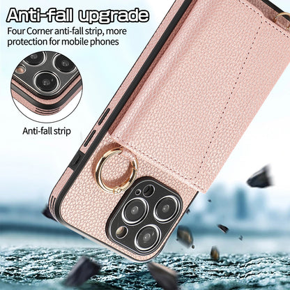 ELECTROPRIME For iPhone 15 Plus Crossbody Ring Wallet Leather Back Cover Phone Case(Pink)