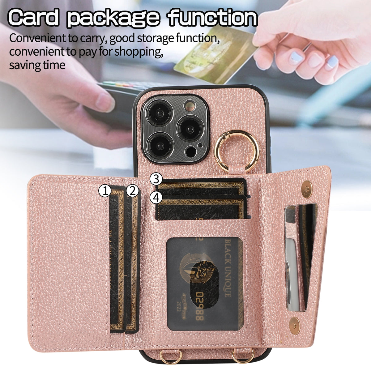ELECTROPRIME For iPhone 15 Plus Crossbody Ring Wallet Leather Back Cover Phone Case(Pink)