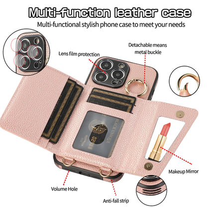 ELECTROPRIME For iPhone 15 Plus Crossbody Ring Wallet Leather Back Cover Phone Case(Pink)