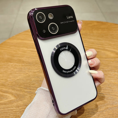 ELECTROPRIME For iPhone 15 Large Window Magsafe Electroplating TPU Phone Case(Purple)