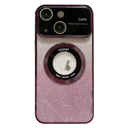 ELECTROPRIME For iPhone 15 Large Window MagSafe Gradient Glitter Electroplating TPU Phone Case(Purple)
