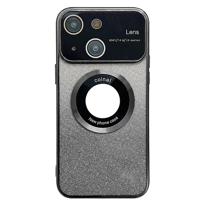 ELECTROPRIME For iPhone 15 Large Window MagSafe Gradient Glitter Electroplating TPU Phone Case(Black)