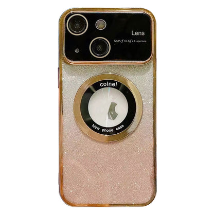 ELECTROPRIME For iPhone 15 Large Window MagSafe Gradient Glitter Electroplating TPU Phone Case(Gold)