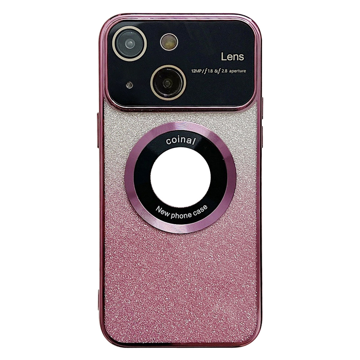 ELECTROPRIME For iPhone 15 Large Window MagSafe Gradient Glitter Electroplating TPU Phone Case(Rose Red)